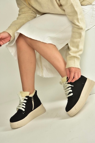 Fox Shoes V367343402 Siyah Süet İçi Tüylü Kalın Tabanlı Kadın Bot Siyah