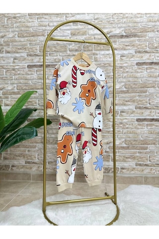 Lolliboomkids Çocuk Yeni Sezon %100 Pamuk Penye Şeker Kurabiye Adam Temalı Temalı Paça Lastikli Pijama Takımı Şeker Adam Çok Renkli