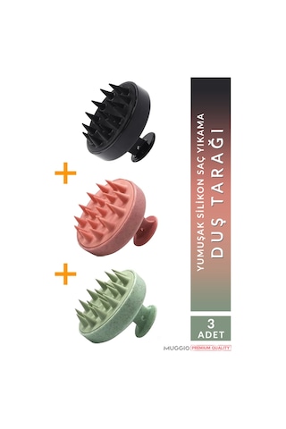 Muggio Yumuşak Silikon Saç Derisi Masaj Şampuan Duş Fırçası 3'lü
