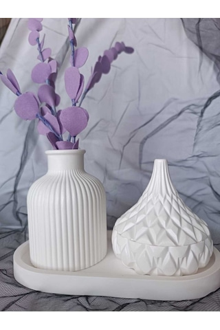 Bernami Vazo Pinterest Dayanıklı Ve Şık 3'lü Taş Tozu Obje Seti Diğer