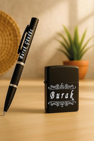Kişiye Özel İsim Yazılı Metal Kalem Ve Benzinli Çakmak Çok Renkli