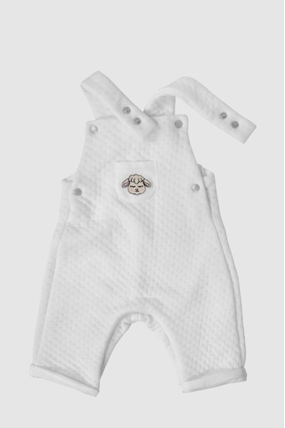 Merqova Bebek Pamuklu Kapitone Salopet Tulum Askılı Çıtçıtlı, Kuzucuk Nakışlı Unisex Bebek Tulum Beyaz