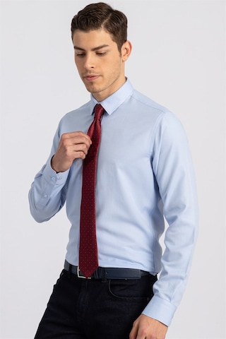 Tudors 15221 Modern Slim Fit Dar Kesim Armürlü Erkek Gömlek Mavi