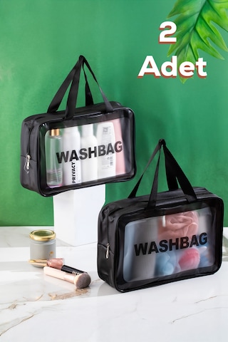Porsima 3142 2li Şeffaf Seyahat Ve Makyaj Çantası Su Geçirmez Organizer Washbag