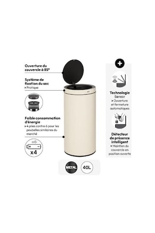 5five Simply Smart Delta Otomatik Sensörlü 40lt. Çöp Kutusu Bej Bej