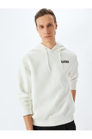 Koton Pamuk Karışımlı Şardonlu Slogan Baskılı Kapşonlu Sweatshirt Beyaz 5wam70245mk Beyaz
