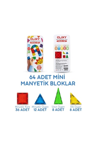 Clixy Mini Manyetik Bloklar 64 Parça Travel  Set