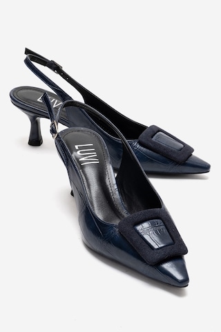 Luvishoes Dublın Lacivert Baskı Tokalı Kadın Topuklu Ayakkabı