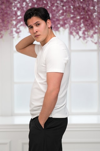 Paul Martin Slimfit Lyocell Kumaş Likralı Küçük Armürlü Bisiklet Yaka T-shirt Beyaz