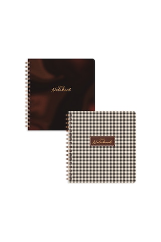 15x16 Spiralli Karton Kapak 2'li Kareli Not Defter Seti - Kahverengi Aura Çok Renkli