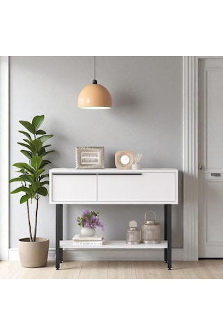 Robin Home Dresuar Antre Hol Kapaklı 100cm Metal Ayaklı Beyaz Beyaz