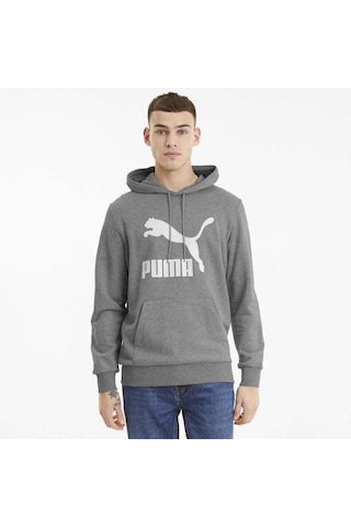 Puma Classics Logo Erkek Kapüşonlu Hoodie - Gri