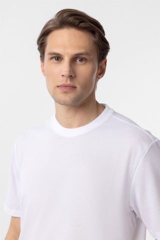 Süvari Beyaz Slim Fit Armürlü Bisiklet Yaka Tişört-37355 Beyaz