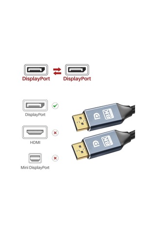 Sones 1,5 M 1,4 Sürüm Dp Kablosu Altın Kaplama Arayüz 8k Yüksek Çözünürlüklü Ekran Bilgisayar Kablosu 30 Awg Od: 6,3 Mm Naylon Örgülü Gümüş