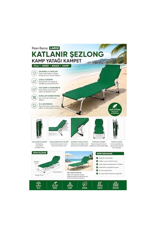 Bysay Katlanır Şezlong, Metal İskelet, Kumaş, 55x188x27 Cm, Plaj Deniz Kamp Bahçe İçin, Yeşil Çok Renkli