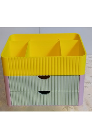 Dekoratif Renkli Çekmeceli Organizer Sarı-pembe-yeşil
