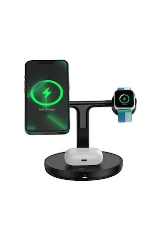 Baseus Swan 3 In 1 Wireless Magnetic Bracket 20W Kablosuz Hızlı Ş-Siyah