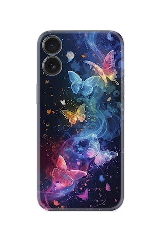 Apple iPhone Uyumlu Apple iPhone Uyumlu 16 Kılıf Boutique Baskılı Resimli Neon Kelebekler Pcode -092