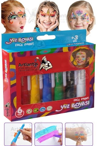 Yüz Boyası 6 Renk 1 Paket Fixpoint Face Paint Çevirmeli Yüz Boyası Canlı Renkler Sağlığa Zararsız Kreş Okul Öncesi Çok Renkli
