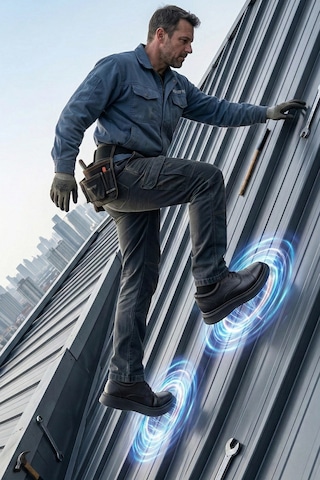 Bağcıklı Düz Mıknatıs Tabanlı Kaymaz İş Ayakkabısı - Koyu Siyah Koyu Siyah