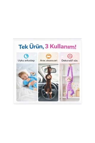 Sarılan Maymun Peluş Oyuncak 85 Cm Birbirine Yapışan Eller, Renkli Sevimli Askılı Oyuncak Kahverengi
