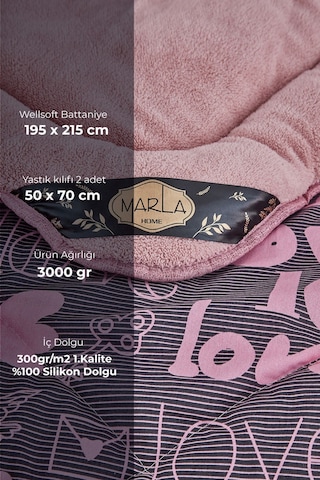 Love Pembe Desenli Çift Kişilik Çift Taraflı Wellsoft Yorgan Seti - Pembe - 195x215