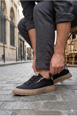 Guja 26y518 Rahat Desenli Kauçuk Taban Lastik Bağcıklı Erkek Sneaker Ayakkabı Siyah
