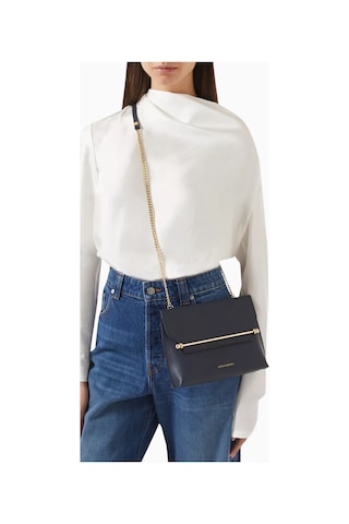 Strathberry Stylist Crossbody Clutch Lacivert Dana Deri Lüks Çanta, Günlük Ve Gece Kullanımı Omuz Çantası