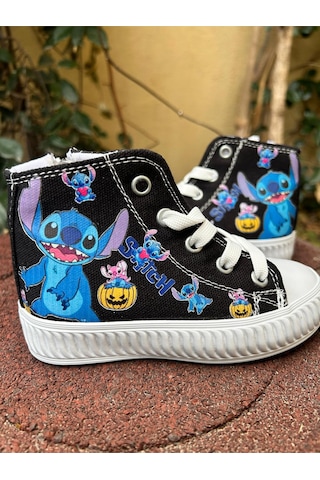 Scarpe Magiche Stıch Desenli Keten Bilekli Fermuarlı Çocuk Sneaker 31-35 Numara Arası Işıksızdır Siyah