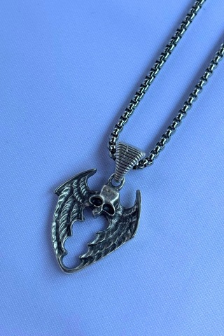 Yarasalı El İşçiliği Paslanmaz Çelik Zincir Erkek Kolye Gümüş