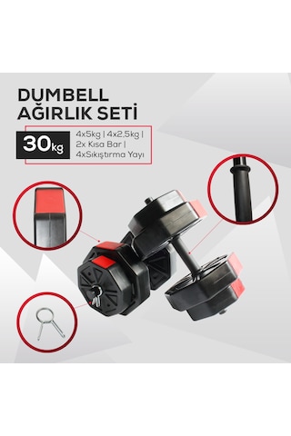 Tan Spor Dambıl Halter Ağırlık Kısa Bar Set 30 KG