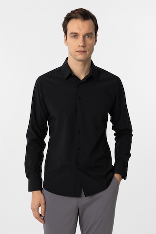 Süvari Siyah Slim Fit Düz Klasik Yaka Gömlek-34101 Siyah