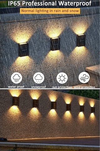2 Adet Yeni Nesil Solar Çift Yönlü Duvar Lambası Güneş Enerjili Solar Aydınlatma Modern Dekorasyon Aplik Işık