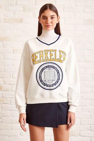 H1 Style V Yaka Oversize Sweatshirt Beyaz