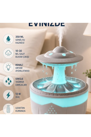 Rgb Işıklı Yağmur Efektli Hava Nemlendirici 350 Ml Sessiz Çalışma Uzaktan Kumanda