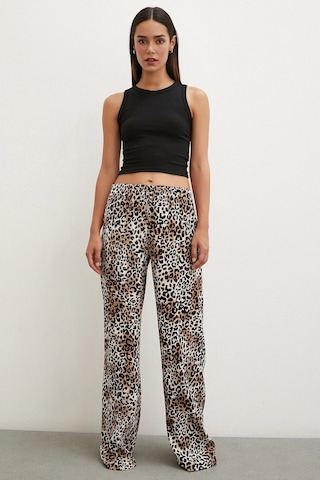 Never More Leopar Saten Pantolon Siyah