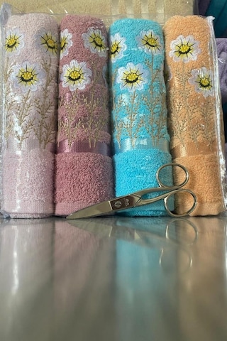 Daisy Soft 4lü Nakışlı Çeyizlik Havlu Takımı Çok Renkli