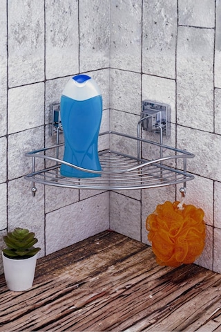 Tekno Tel Ef-250 Krom Tek Katlı Köşelik Banyo Rafı Yapışkanlı/vidalı Deliksiz Organizer Krom