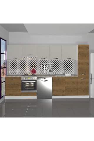 Decoraktiv Elite 325 Ankastre Fırın Modüllü Mdf Hazır Mutfak Dolabı - Tezgah Dahil - Pera - Kumtaşı Çok Renkli