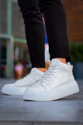 Le10 Bağcıklı Erkek Yüksek Taban Beyaz Spor Bot