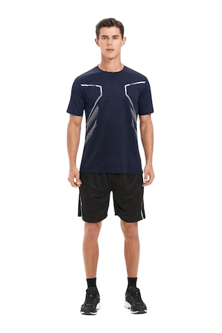 Genius Store Erkek Spor Tişört Antreman Gym Polyester Erkek Sporcu T-shirt Şeritli-tişört Lacivert
