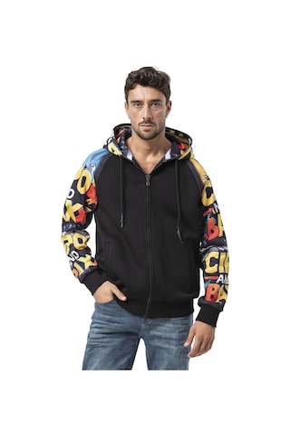 Cipo & Baxx Cl589 Erkek Hoodie Sweatshirt Modern Baskılı, Kapüşonlu, Rahat Kesim Mevsimlik Sweatshirt Siyah
