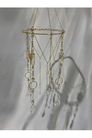 Gold Kristal Güneş Yakalayıcı Suncatcher Özel Kesim Kristal Pencere Süsü Ve Çok Amaçlı Avize Tek Parça