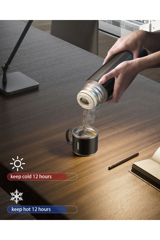 Ranyeek Aiseely 316 Paslanmaz Çelik İki Katlı Vakum Termos Bardak - 12 Saat Isı/sıcaklık Saklama, 580ml, Siyah Siyah