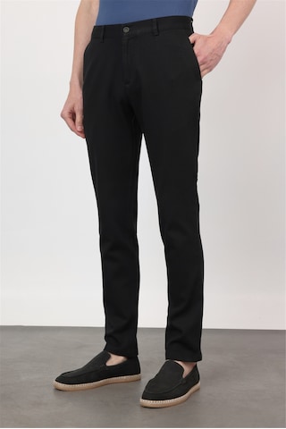 İmza Siyah Yan Cep Düz Paça Armürlü Slim Fit Pamuklu Chino Pantolon 1003260161