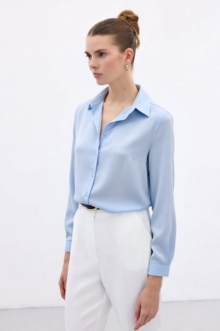 Sateen Düz Klasik Gömlek - Mavi-136998 Mavi
