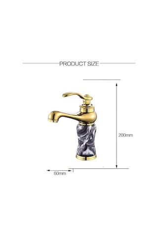 Fleko Lavabo Bataryası Antik Gold Gerçek Mermer Desenli Taş Gövdeli 20 Cm Yükseklik Banyo Lavabo Bataryası Gold