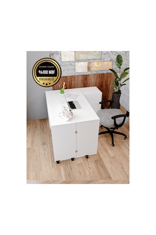 Rafineri Flor Çalışma Masası Dolaplı Açılır Katlanır Masa Mdf Beyaz
