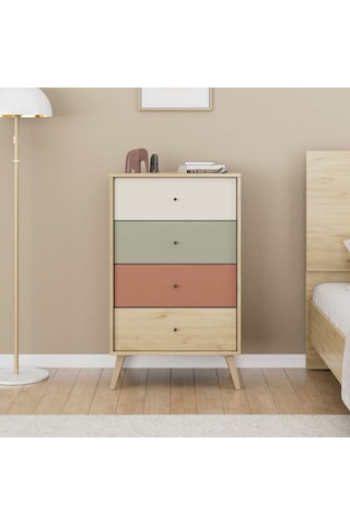 Adore Mobilya Terra  4 Çekmeceli Şifonyer-Florida Meşe/Karışık Renk 60 x 99 x 44 CM Meşe