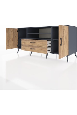 Kronos Konsol 4 Raflı 2 Çekmeceli 2 Kapaklı 176x59x83 Antrasit-çam/çam Çam/çam